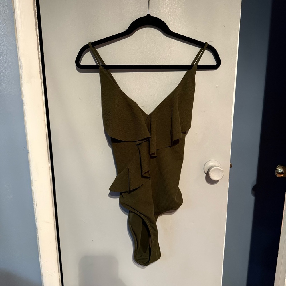 Cupshe Olive Swimsuit with Ruffle Accent